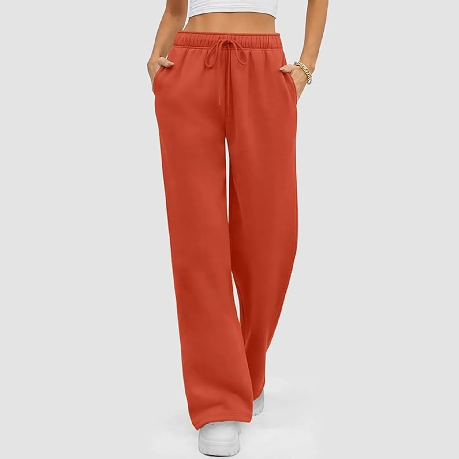 Women's Summer Casual Pants High Waist Drawstring Wide Straight Leg Sport Pants Loose Workout Trousers with Pockets