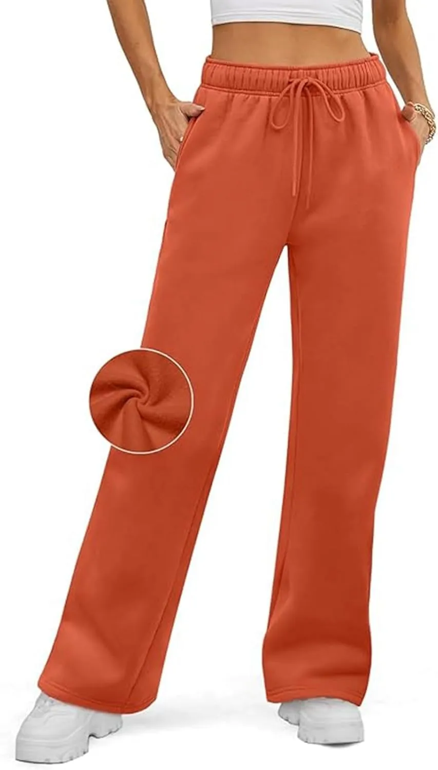 Women's Summer Casual Pants High Waist Drawstring Wide Straight Leg Sport Pants Loose Workout Trousers with Pockets