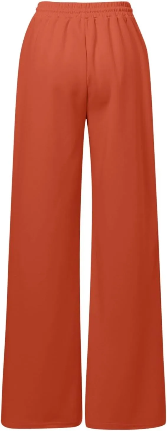 Women's Summer Casual Pants High Waist Drawstring Wide Straight Leg Sport Pants Loose Workout Trousers with Pockets