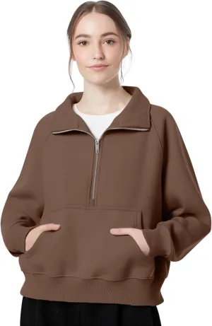 Womens Sweatshirts Half Zip Pullover Fleece Fall outfits Clothes Oversized Hoodies Sweaters