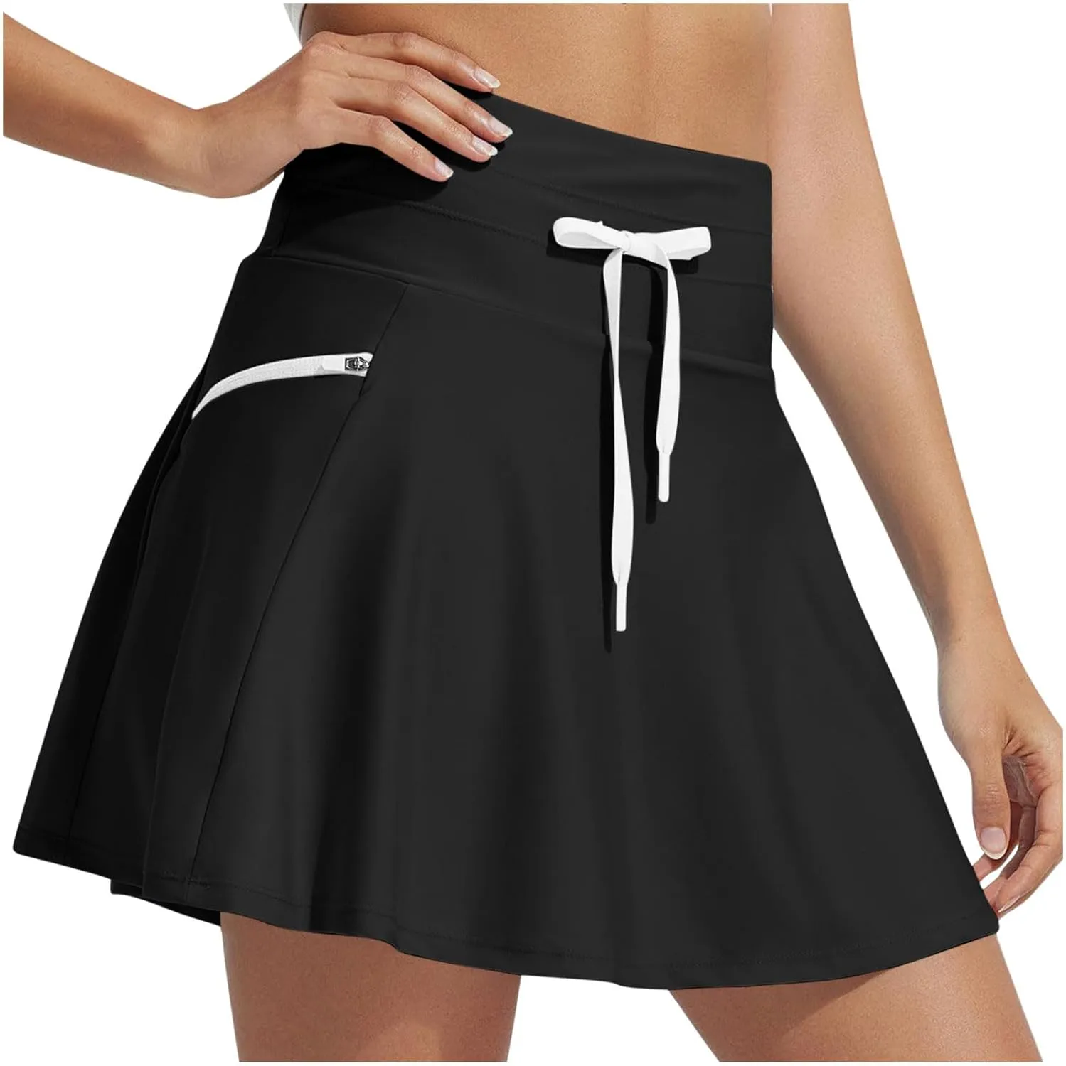 Women's Swim Skirt with Liner Solid Color Drawstring High Waisted Quick Dry Skirts Casual Fashion Golf Tennis Skirt