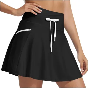 Women's Swim Skirt with Liner Solid Color Drawstring High Waisted Quick Dry Skirts Casual Fashion Golf Tennis Skirt