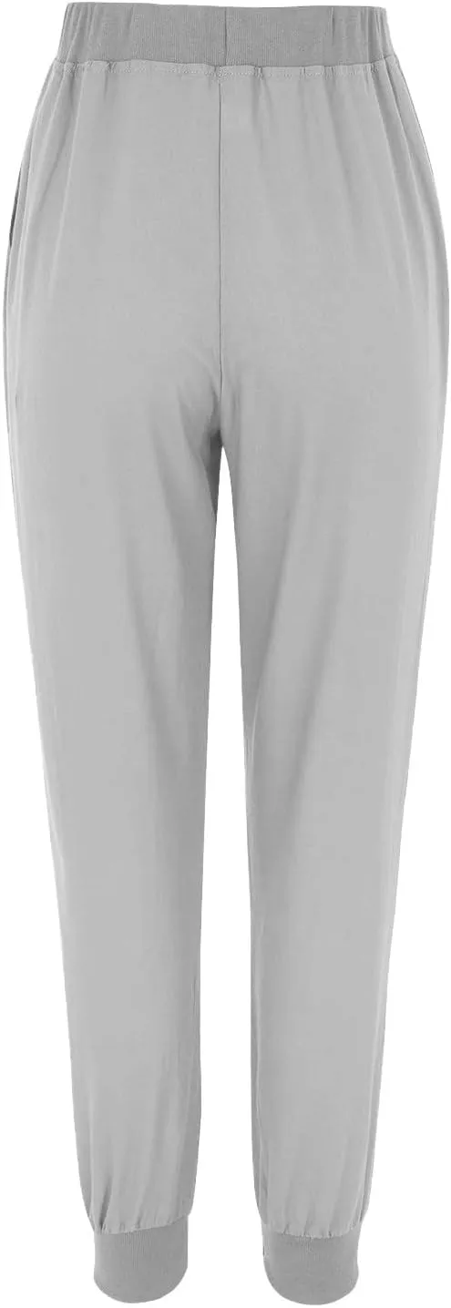 Womens Tapered Pants Cotton Linen Casual Trousers Lightweight Drawstring Travel Beach Joggers Slacks with Pockets