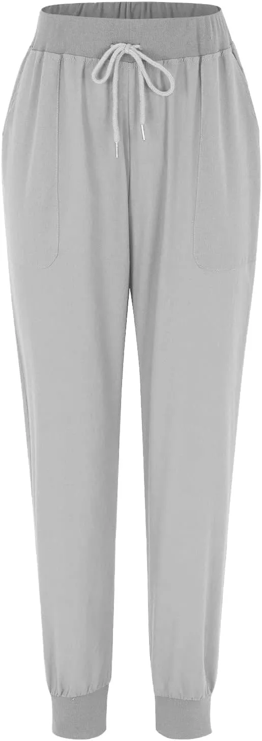 Womens Tapered Pants Cotton Linen Casual Trousers Lightweight Drawstring Travel Beach Joggers Slacks with Pockets
