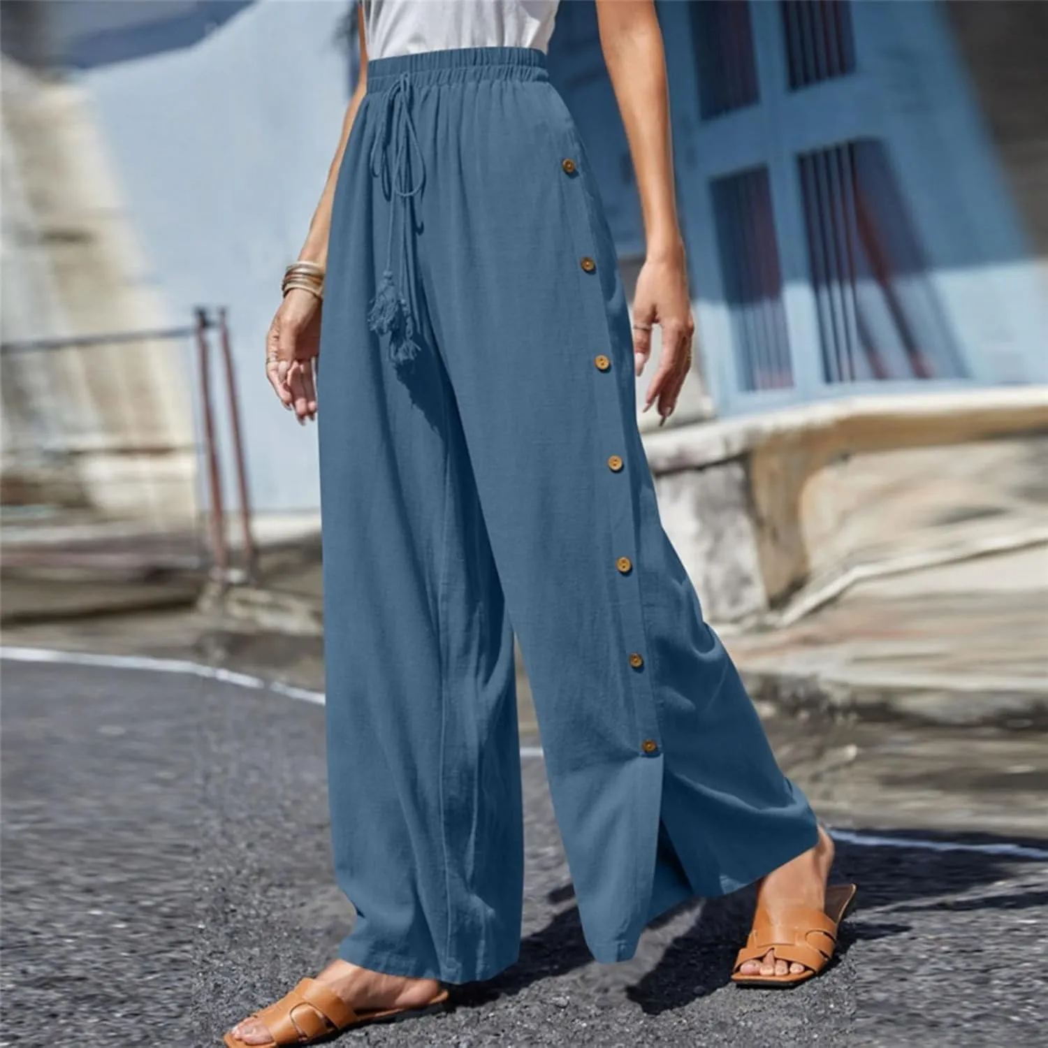 Womens Tear Away Basketball Pants Casual Summer High Split Snap Button Wide Leg Lounge Pants Workout Athletic Yoga Sweatpants