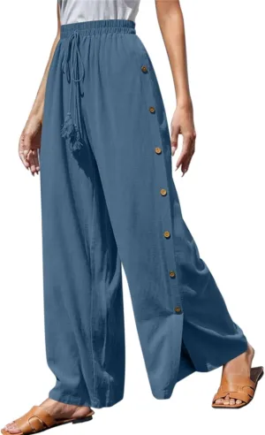 Womens Tear Away Basketball Pants Casual Summer High Split Snap Button Wide Leg Lounge Pants Workout Athletic Yoga Sweatpants