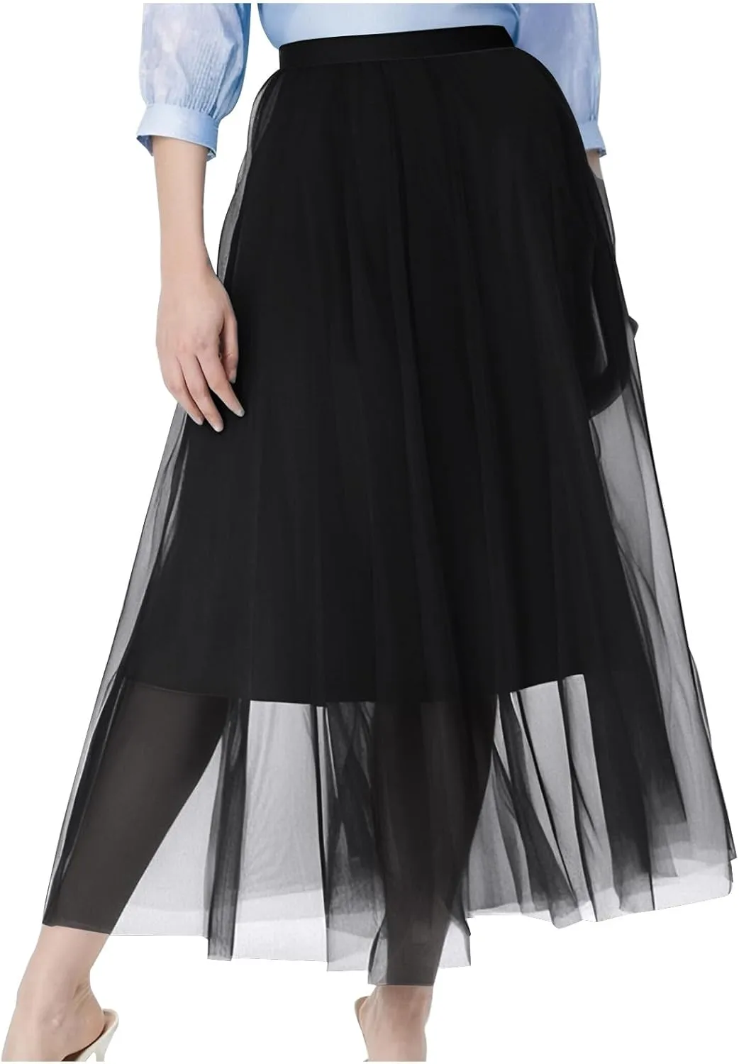 Womens Tulle Skirt Elegant Pleated Skirt for Women Midi Length Elastic Waist Skirts Party Evening A Line Tutu Skirts