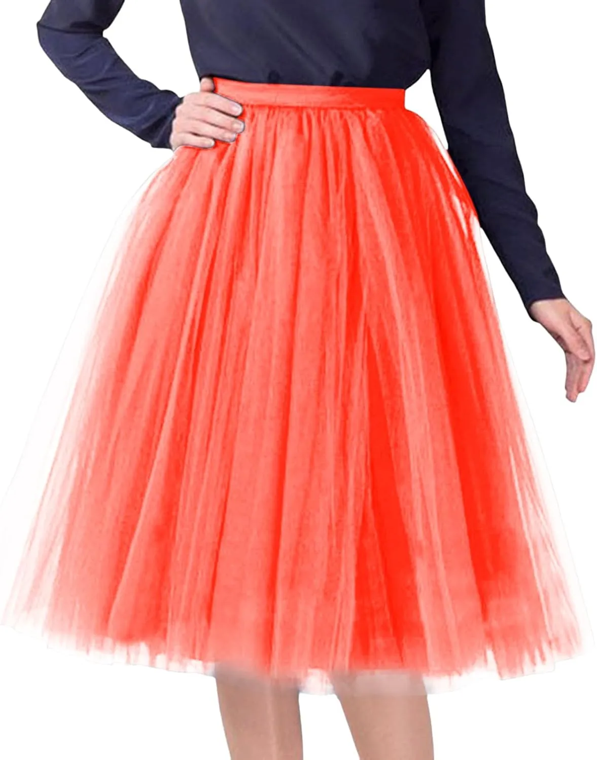 Women's Tulle Skirt Knee Length High Waisted Solid Color Plus Size Carnival Party Costume Wedding Party