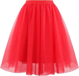 Womens Underskirts for Cosplay Tulle Tutu Skirt A-Line Elastic Ruffle Party Midi Skirt Lightweight Elegant Petticoat