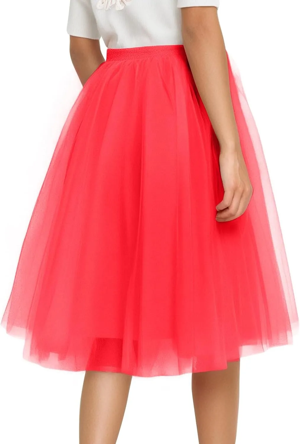 Womens Underskirts for Cosplay Tulle Tutu Skirt A-Line Elastic Ruffle Party Midi Skirt Lightweight Elegant Petticoat
