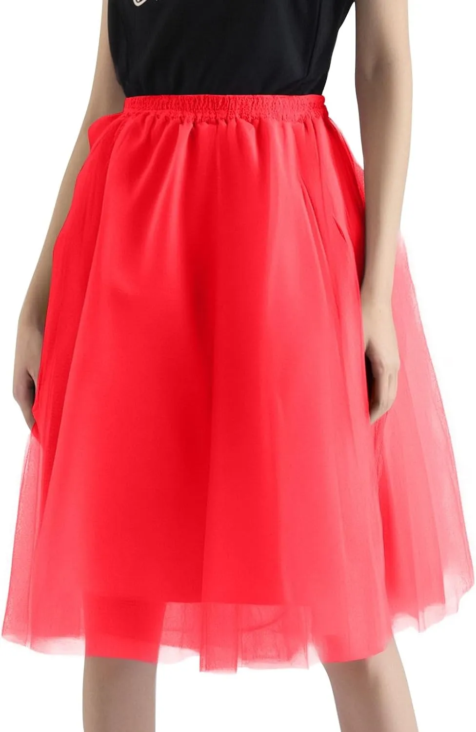 Womens Underskirts for Cosplay Tulle Tutu Skirt A-Line Elastic Ruffle Party Midi Skirt Lightweight Elegant Petticoat