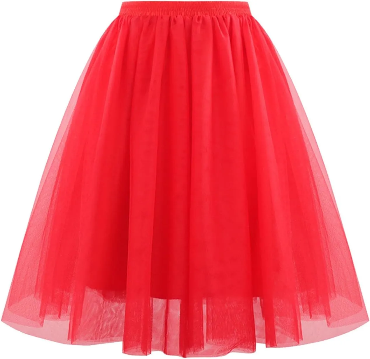 Womens Underskirts for Cosplay Tulle Tutu Skirt A-Line Elastic Ruffle Party Midi Skirt Lightweight Elegant Petticoat