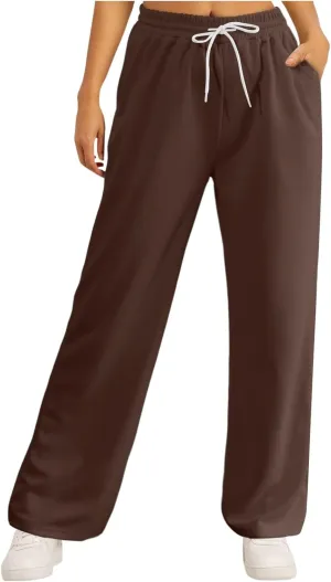 Women's Wide Leg Baggy Sweatpants Solid Fleece Active Wide Legged Joggers High Waist Open Bottom Straight Leg Loose