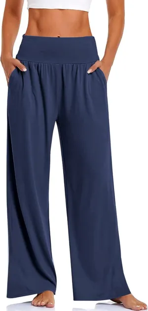 Womens Wide Leg Pants Loose Yoga Sweatpants Comfy Lounge Pajama Casual Flowy Palazzo Pants with Pockets