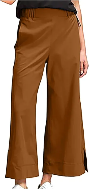 Women's Wide Leg Pants with Pockets High Waist Casual Linen Pants Plus Size Summer Comfy Pull on Straight Leg Trousers