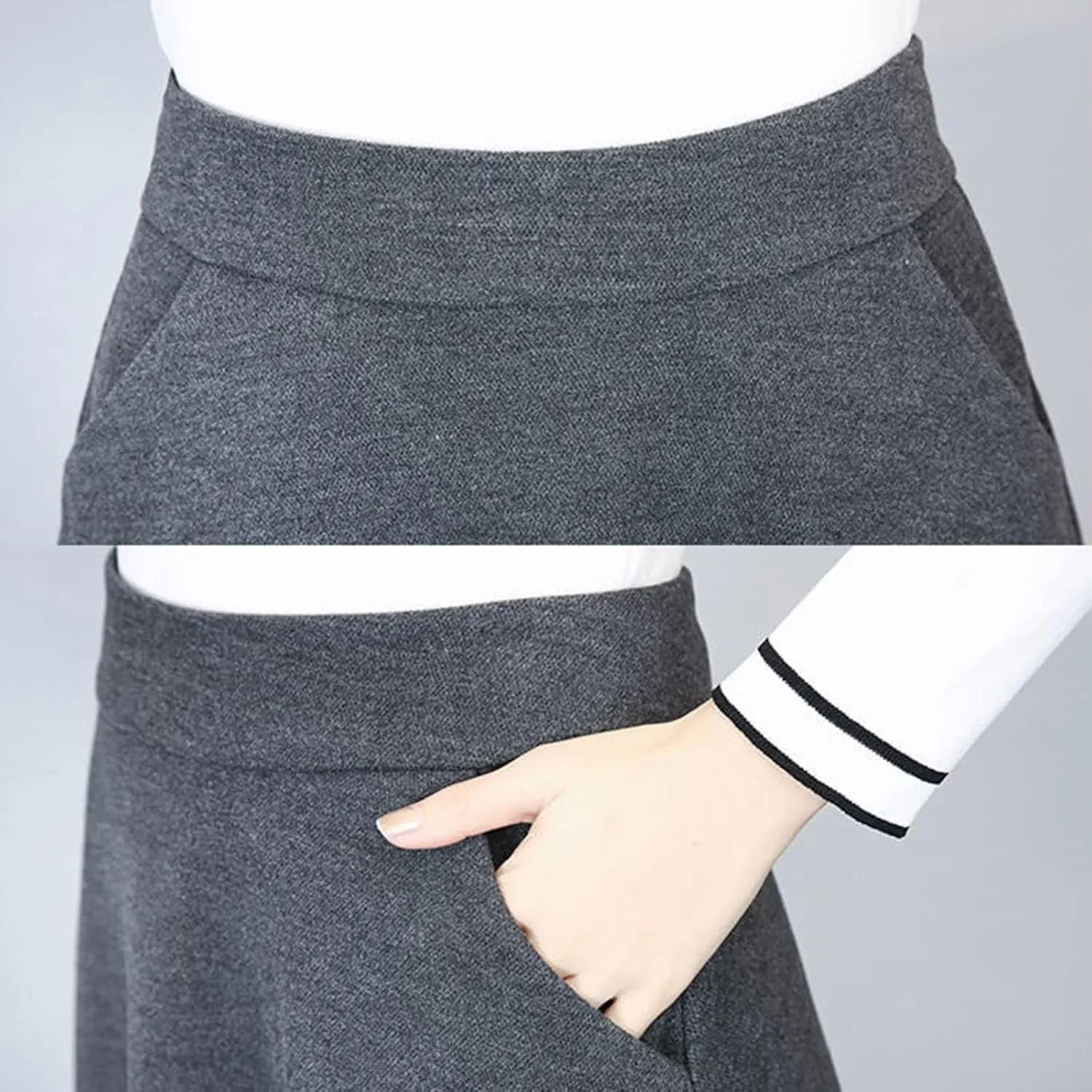 Womens Winter Vintage High Elastic Waist A Line Pleated Wool Midi Skirt Lady Toddler Girl Ballet Leotard with