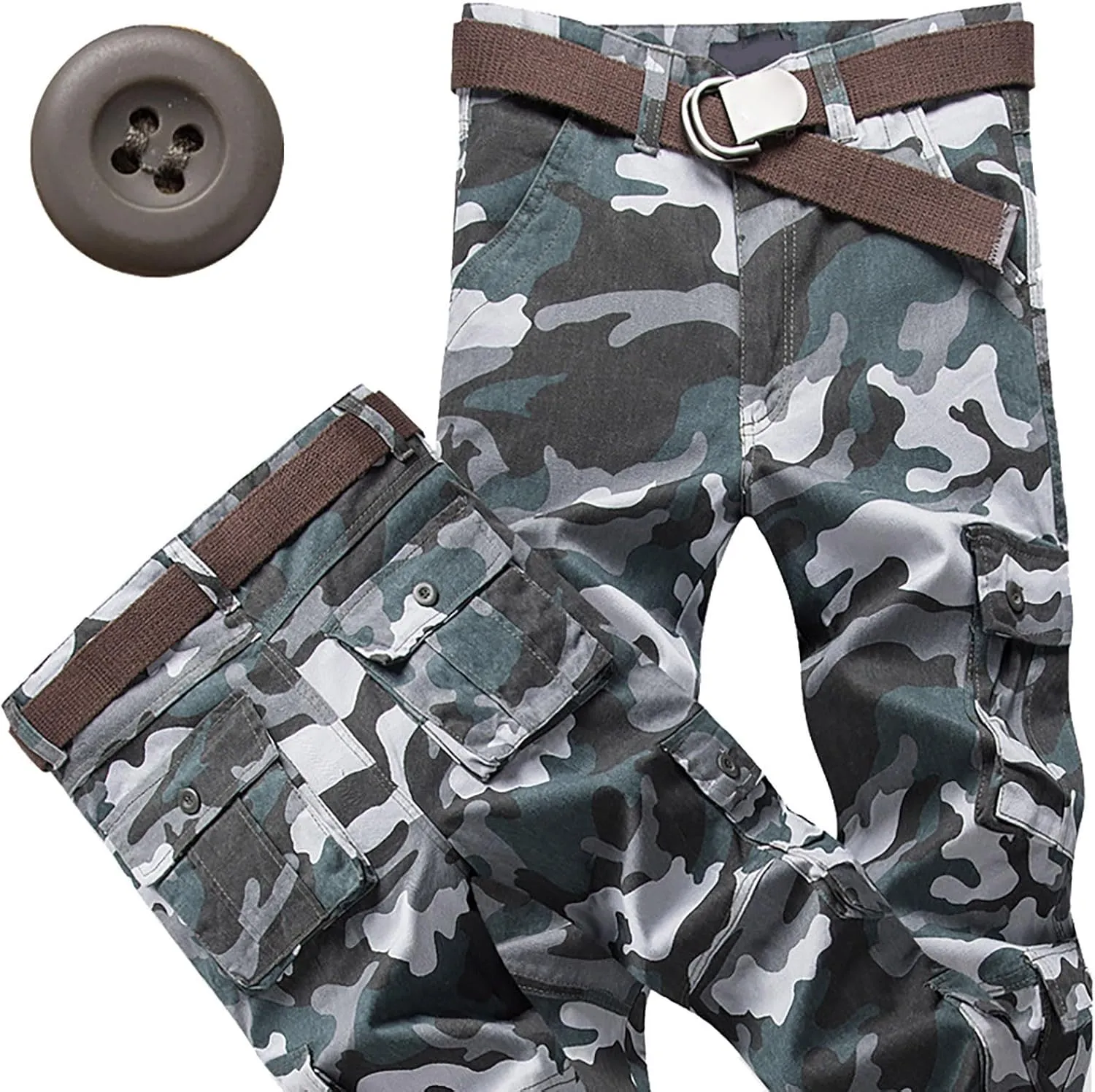 Work Pants for Men Cargo Trousers Hiking Pants 8 Pocket Plain Comfort Breathable Outdoor Mens Sweatpants with Baggy