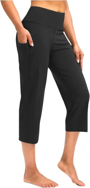 XUNRYAN Womens Capri Leggings Yoga Pants High Waist Crop Athletic Workout Gym Straight Leg Trousers Activewear with Pockets