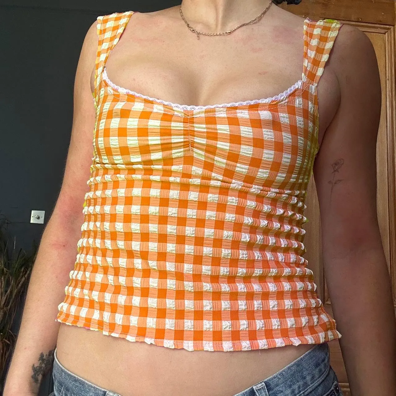 Y2K Going Out Plaid Cami Top Widen Strappy Low Cut Square Neck Gingham Fitted Crop Camisole Vintage Aesthetic Crop Tank Top