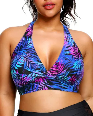 Yonique Women's Plus Size Bikini Tops Only Halter Swimsuit Top Large Bust Swim Top V Neck Bathing Suit Tops